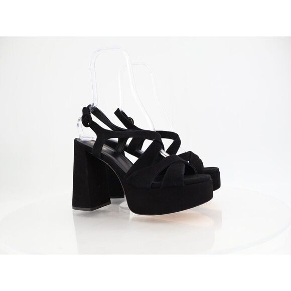 Larroude Bee Platform Sandal Black Suede Size 10 Chunky Block Heel - Picture 1 of 13